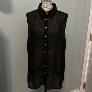Mileage 1x Sheer Black Collar Sleeveless Button Up Shirt